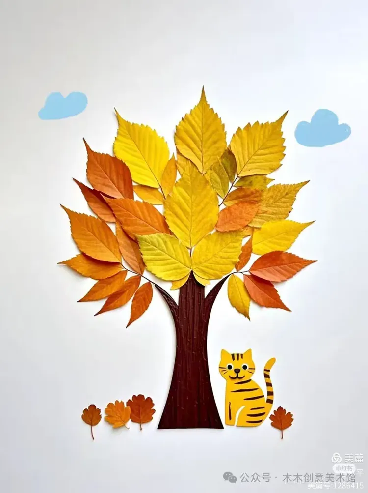 网络上的树叶贴画 石头组合画